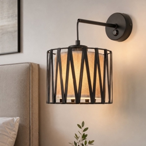 Applique da comodino in tessuto sabbia nero intrecciato per camera da letto