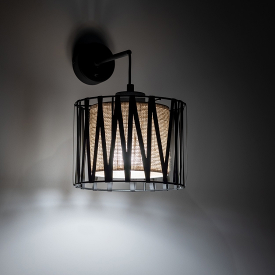 Applique da comodino in tessuto sabbia nero intrecciato per camera da letto
