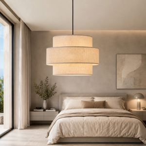 Lampadario a sospensione in tessuto iuta moderno per camera da letto