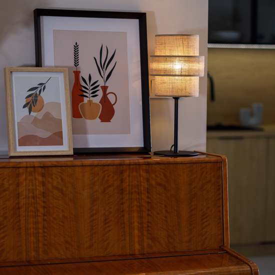 Lampada da comodino moderna in iuta per camera da letto