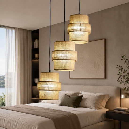 Lampadario a sospensione di paralume iuta per camera da letto