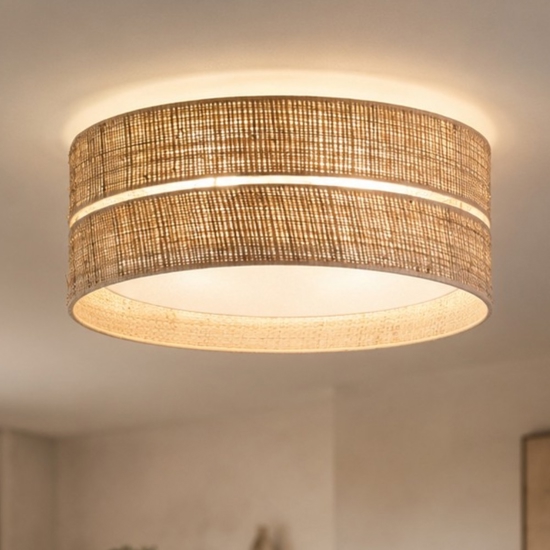 Plafoniera da soffitto cilindro 60 cm di paglia per camera da letto