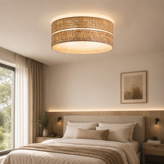 Plafoniera da soffitto cilindro 60 cm di paglia per camera da letto