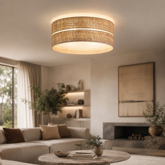 Plafoniera da soffitto cilindro 60 cm di paglia per camera da letto