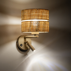 Applique sabbia da comodino con doppia luce paralume di paglia per camera da letto