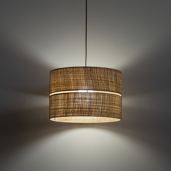Lampadario a sospensione cilindro 38 cm di paglia per sala da pranzo