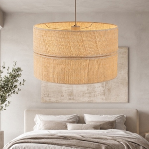 Lampadario cilindro a sospensione di paglia 50 cm per camera da letto