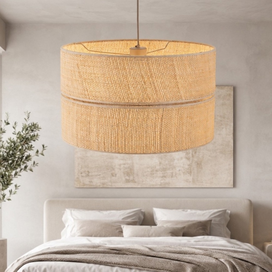 Lampadario cilindro a sospensione di paglia 50 cm per camera da letto