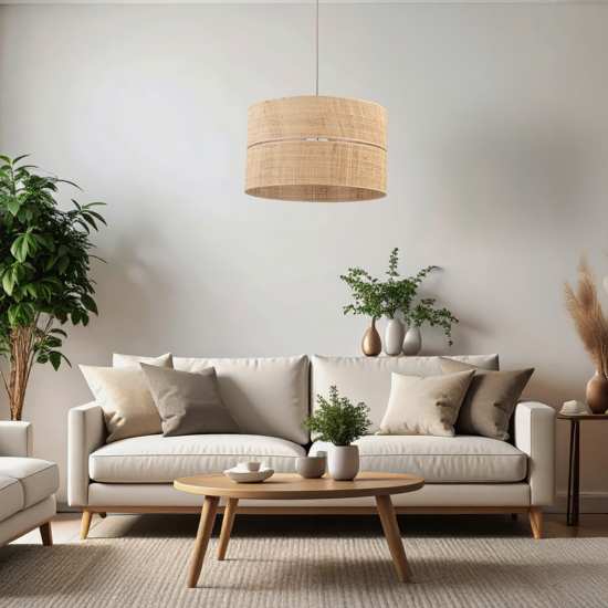 Lampadario cilindro a sospensione di paglia 50 cm per camera da letto