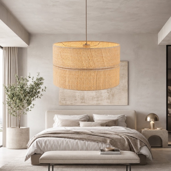 Lampadario cilindro a sospensione di paglia 50 cm per camera da letto