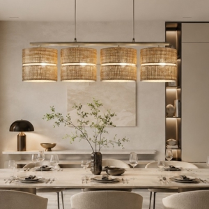 Lampadario per sala da pranzo paralumi di paglia