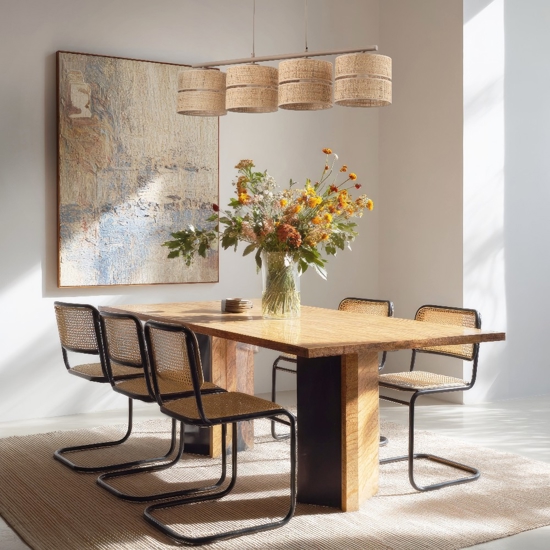 Lampadario per sala da pranzo paralumi di paglia