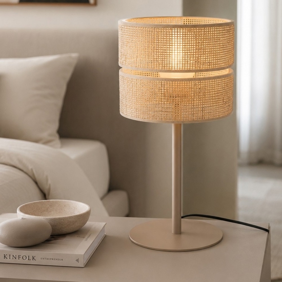 Lampada da comodino paralume in paglia