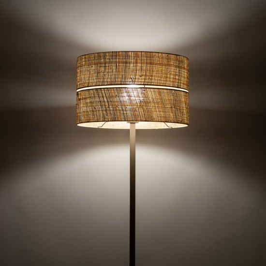 Piantana lampada da terra paralume cilindro di paglia