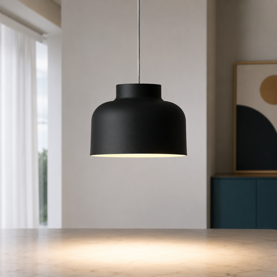 Lampada a sospensione vivida bottone nero led biemissione dimmerabile con telecomando