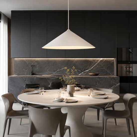 Lampadario cono 40 cm sospensione champagne per tavolo cucina moderna