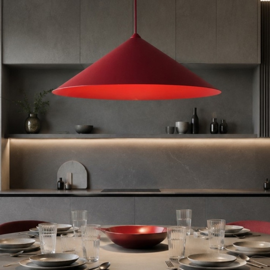 Lampadario a sospensione di metallo rosso 40 cm per cucina