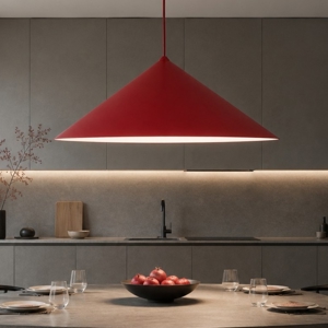 Lampadario cono rosso a sospensione 50 cm per tavolo da cucina moderna