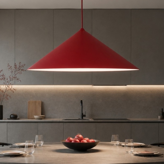 Lampadario cono rosso a sospensione 50 cm per tavolo da cucina moderna