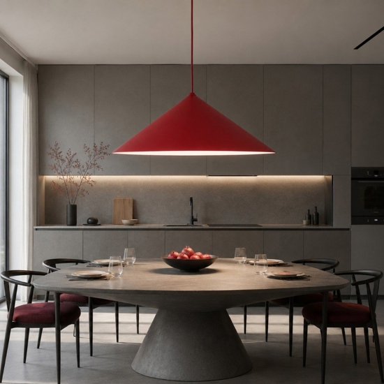Lampadario cono rosso a sospensione 50 cm per tavolo da cucina moderna