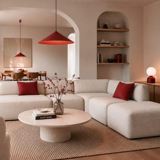 Lampadario cono rosso a sospensione 50 cm per tavolo da cucina moderna