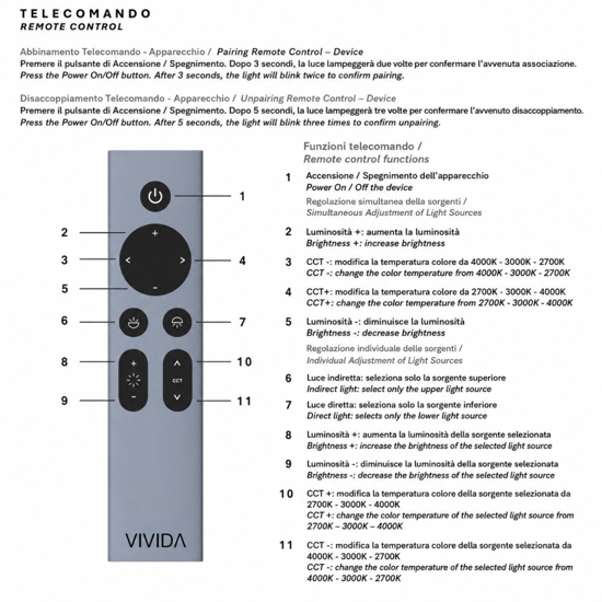 Vivida lampada a sospensione bottone bianca biemissione led cct 2700k 3000k 4000k dimmerabile con telecomando