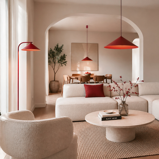 Piantana rossa design minimal da lettura per salotto