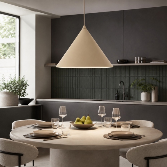 Lampadario a sospensione cono 33 cm di metallo sabbia per cucina moderna