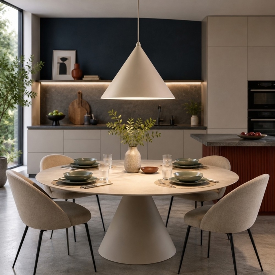 Lampadario cono di metallo sabbia 50 cm per cucina
