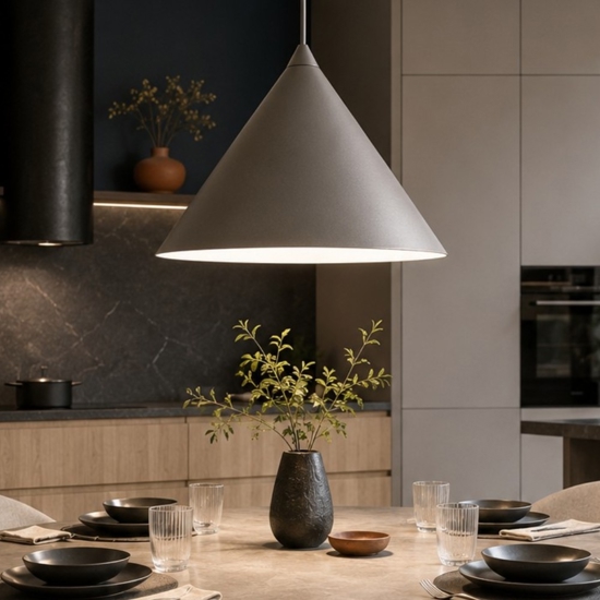 Lampadario a sospensione cono 33 cm metallo marrone per cucina