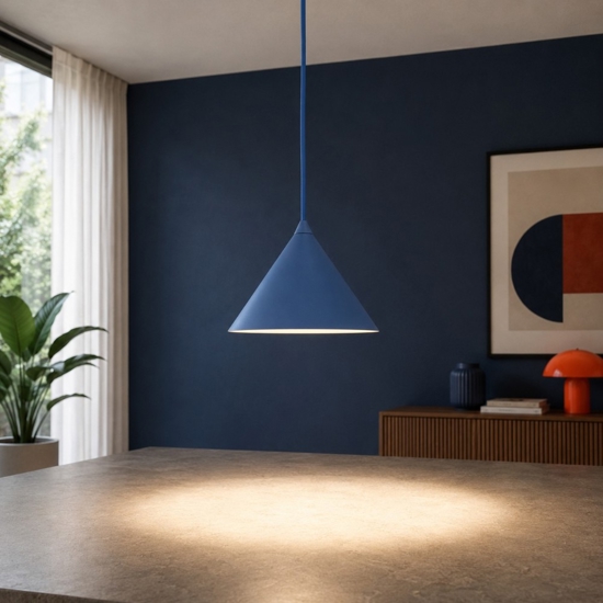 Lampada a sospensione cono 21 cm blu in metallo per cucina