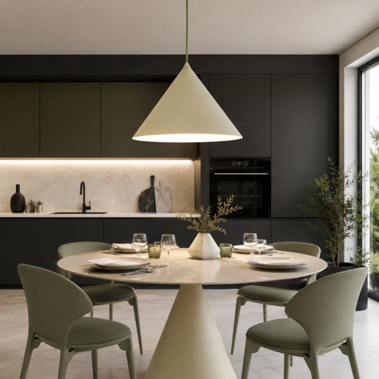Lampadario cono verde 33 cm di metallo per cucina