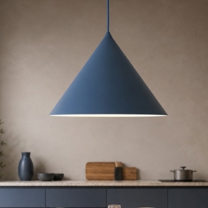 Lampadario cono 33 cm blu a sospensione di metallo per cucina