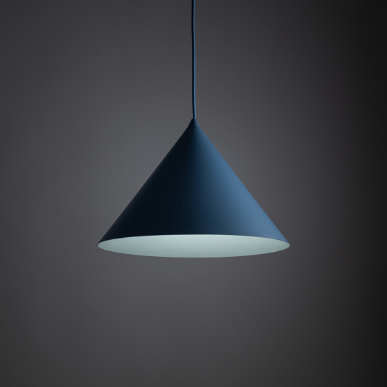 Lampadario cono 33 cm blu a sospensione di metallo per cucina