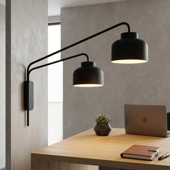 Applique nera due luci orientabili bottone vivida dimmerabile con telecomando