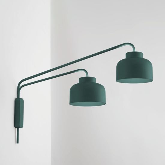 Applique da parete a due luci orientabili dimmerabile con telecomando vivida bottone petrolio