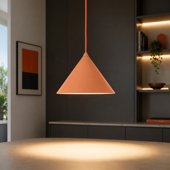 Lampada a sospensione cono 26 cm arancione in metallo per cucina