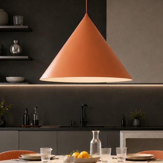 Lampadario cono per cucina 50 cm arancione in metallo
