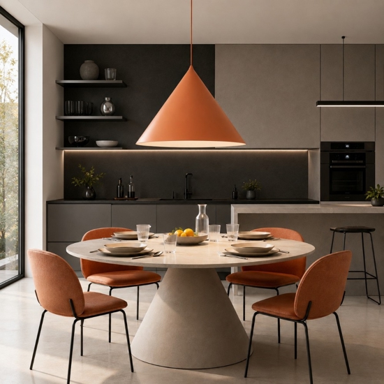 Lampadario cono per cucina 50 cm arancione in metallo
