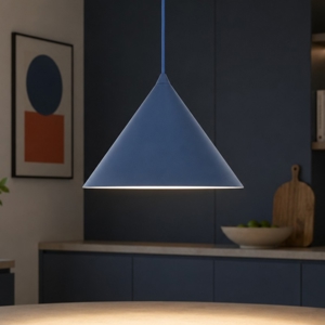 Lampada a sospensione 26 cm cono metallo blu per cucina moderna