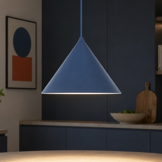 Lampada a sospensione 26 cm cono metallo blu per cucina moderna