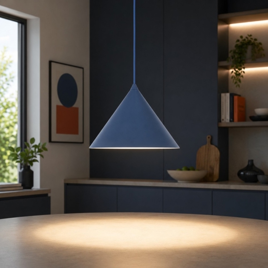 Lampada a sospensione 26 cm cono metallo blu per cucina moderna