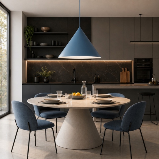 Lampadario cono 50 cm blu a sospensione di metallo per cucina moderna