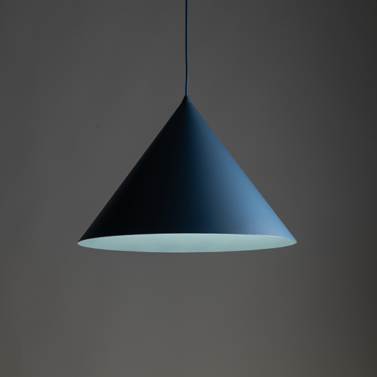 Lampadario cono 50 cm blu a sospensione di metallo per cucina moderna