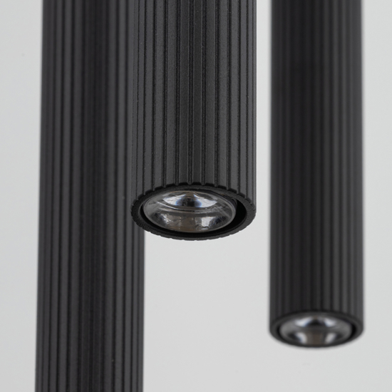 Lampadario nero con cilindri rigati pendenti a sospensione moderno per tavolo soggiorno