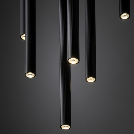Lampadario nero con cilindri rigati pendenti a sospensione moderno per tavolo soggiorno