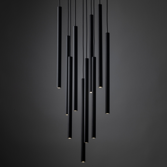Lampadario nero con cilindri rigati pendenti a sospensione moderno per tavolo soggiorno