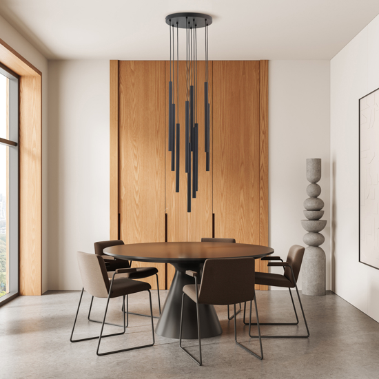 Lampadario nero con cilindri rigati pendenti a sospensione moderno per tavolo soggiorno