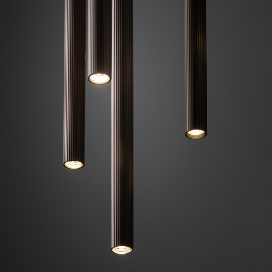 Lampadario marrone cilindri rigati a sospensione moderno per tavolo soggiorno