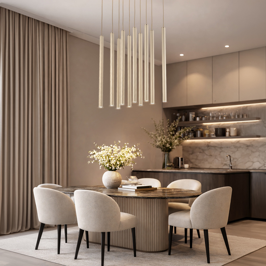 Lampadario moderno cilindri a sospensione bicolore sabbia champagne per soggiorno